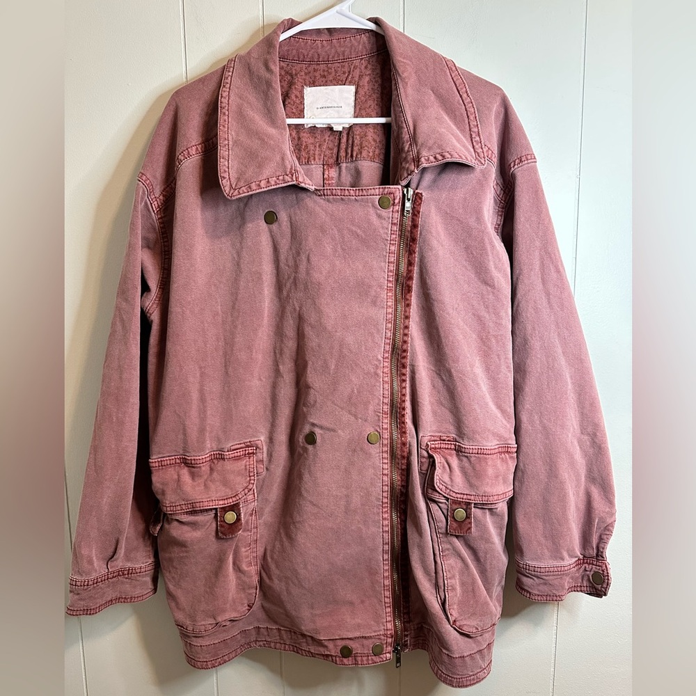 Anthropologie Pink Utility Jacket Asymmetrical Zipper